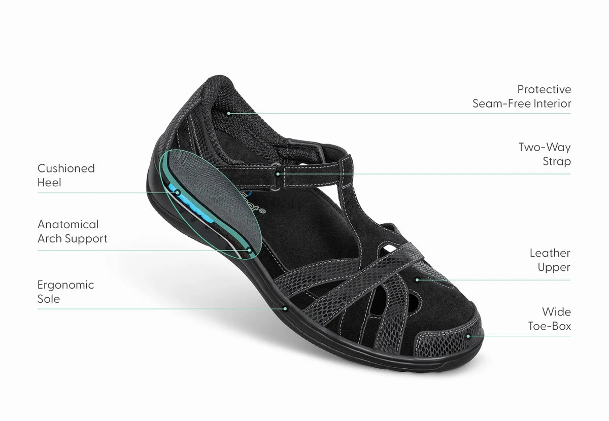 Orthofeet - Women - Juno - Black Orthofeet comfortable shoe looks