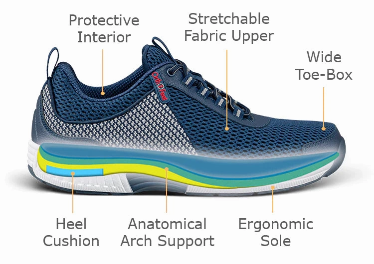 Orthofeet -Men - Edgewater Stretch - Blue Orthofeet comfortable shoe looks