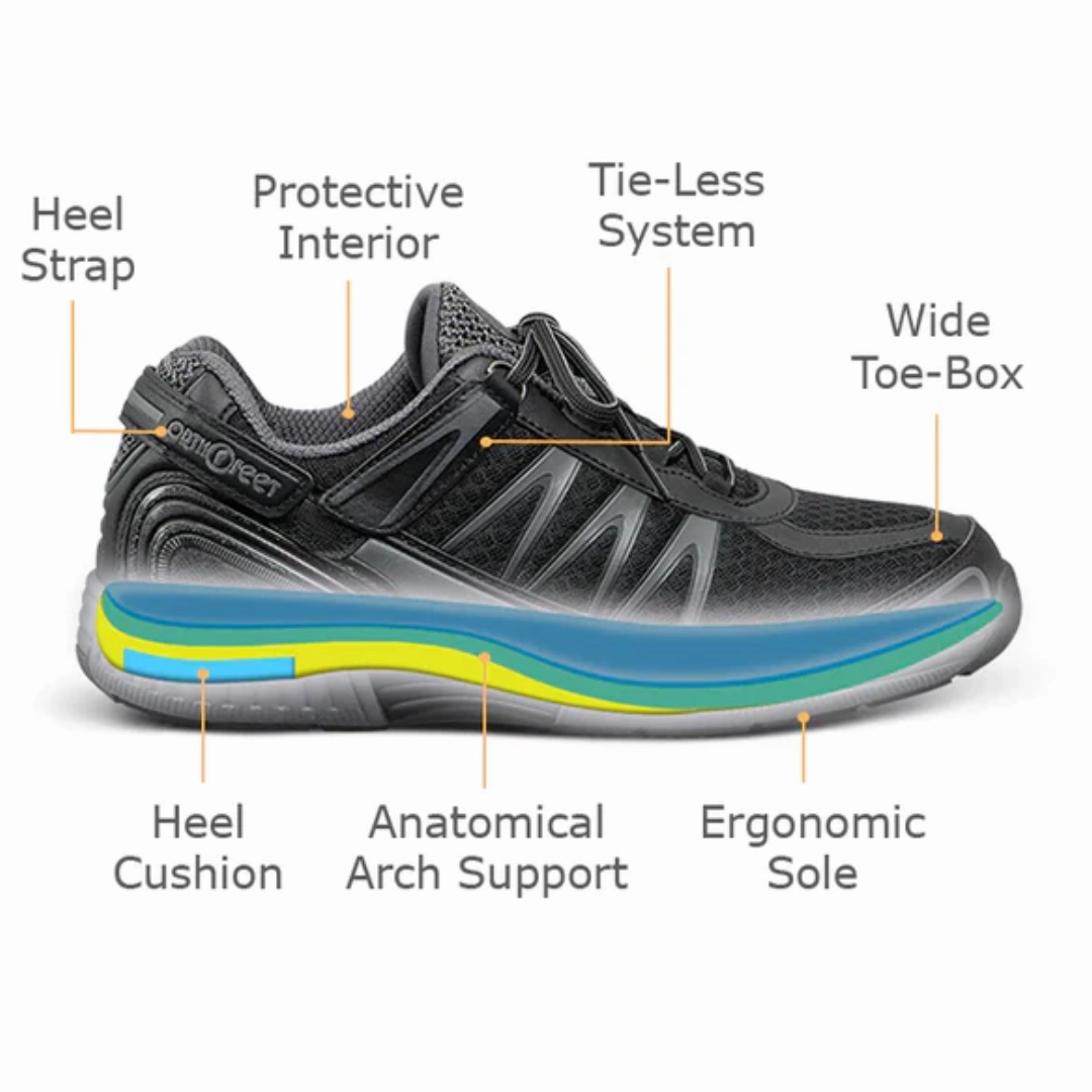 Orthofeet Men - Sprint Tie-Less - Black Orthofeet comfortable shoe looks