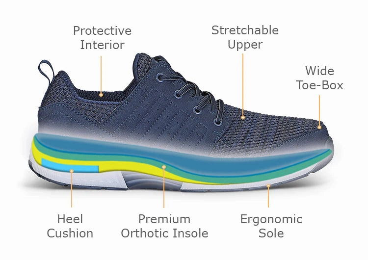 Orthofeet Men Tacoma Stretch Knit - Blue Orthofeet comfortable shoe looks