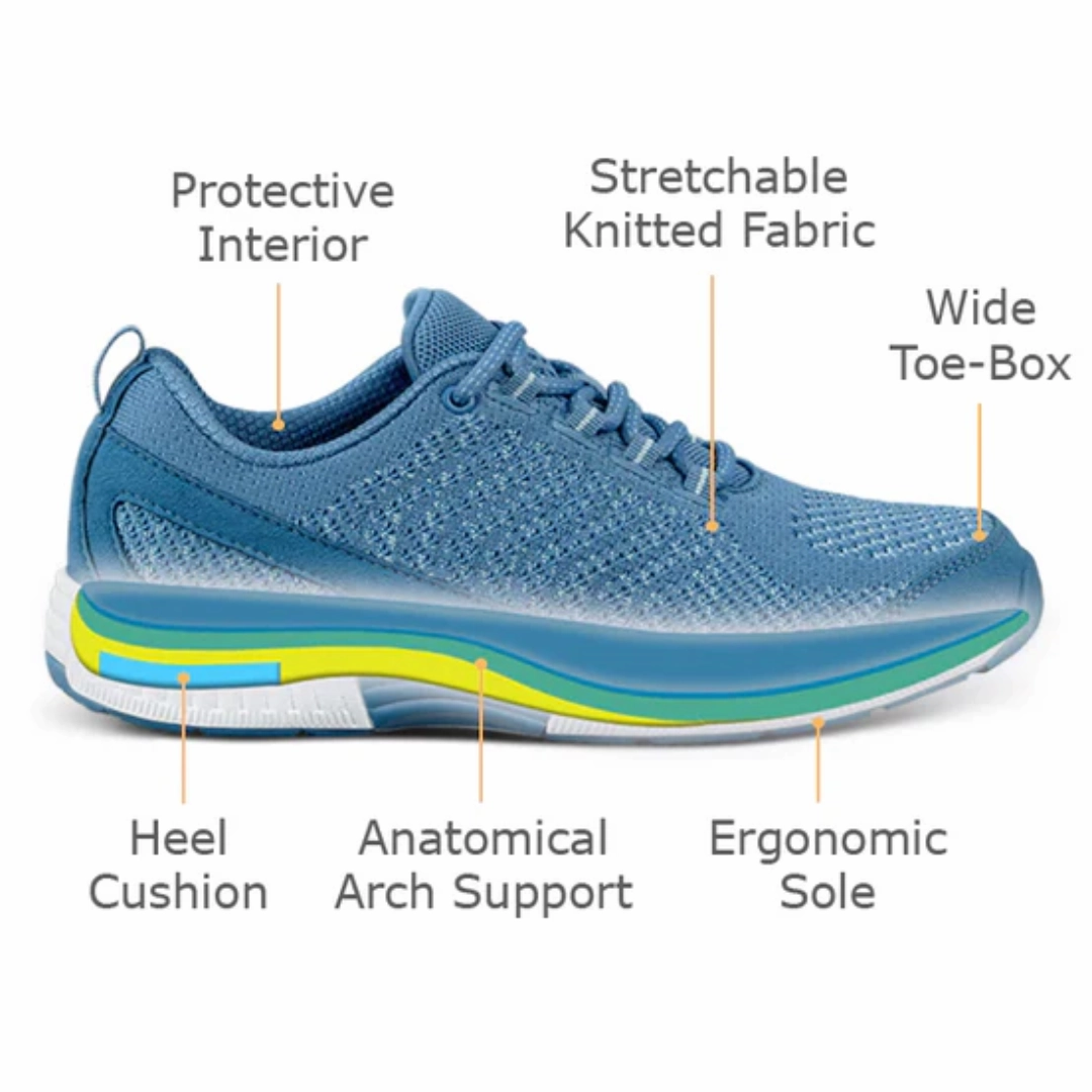 Orthofeet Women - Coral Stretch Knit - Blue Orthofeet comfortable shoe looks