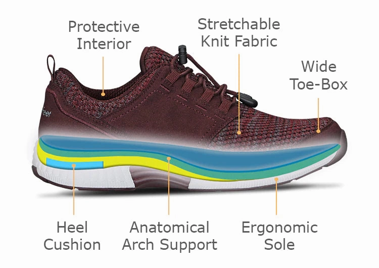 Orthofeet Women Francis No-Tie - Maroon Orthofeet comfortable shoe looks