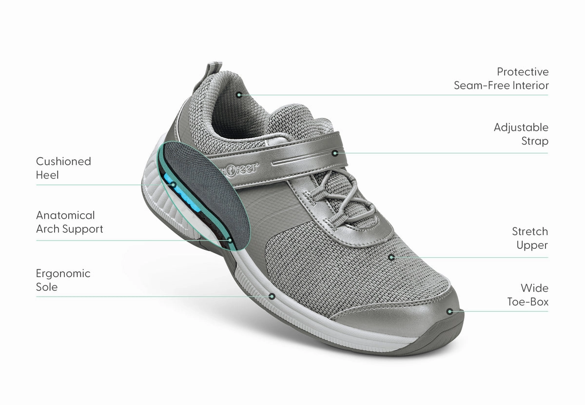ORTHOFEET Women Joelle Stretch Knit - Gray Orthofeet comfortable shoe looks