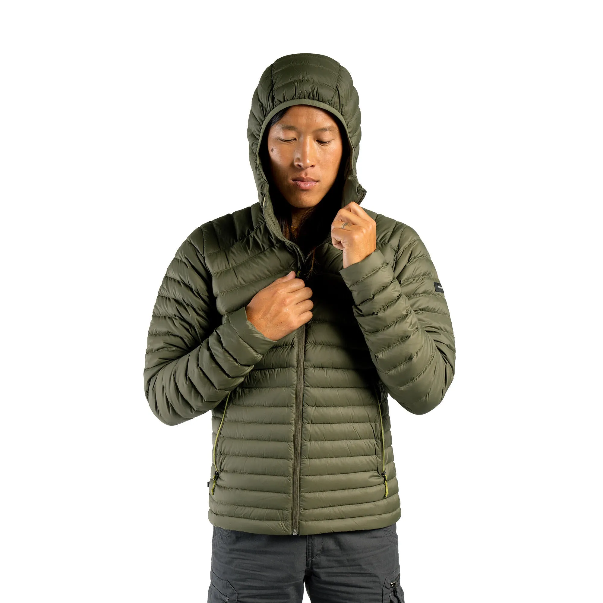 Outdoor Decathlon Clothing Forclaz Men's MT100 Hooded Down Puffer Jacket