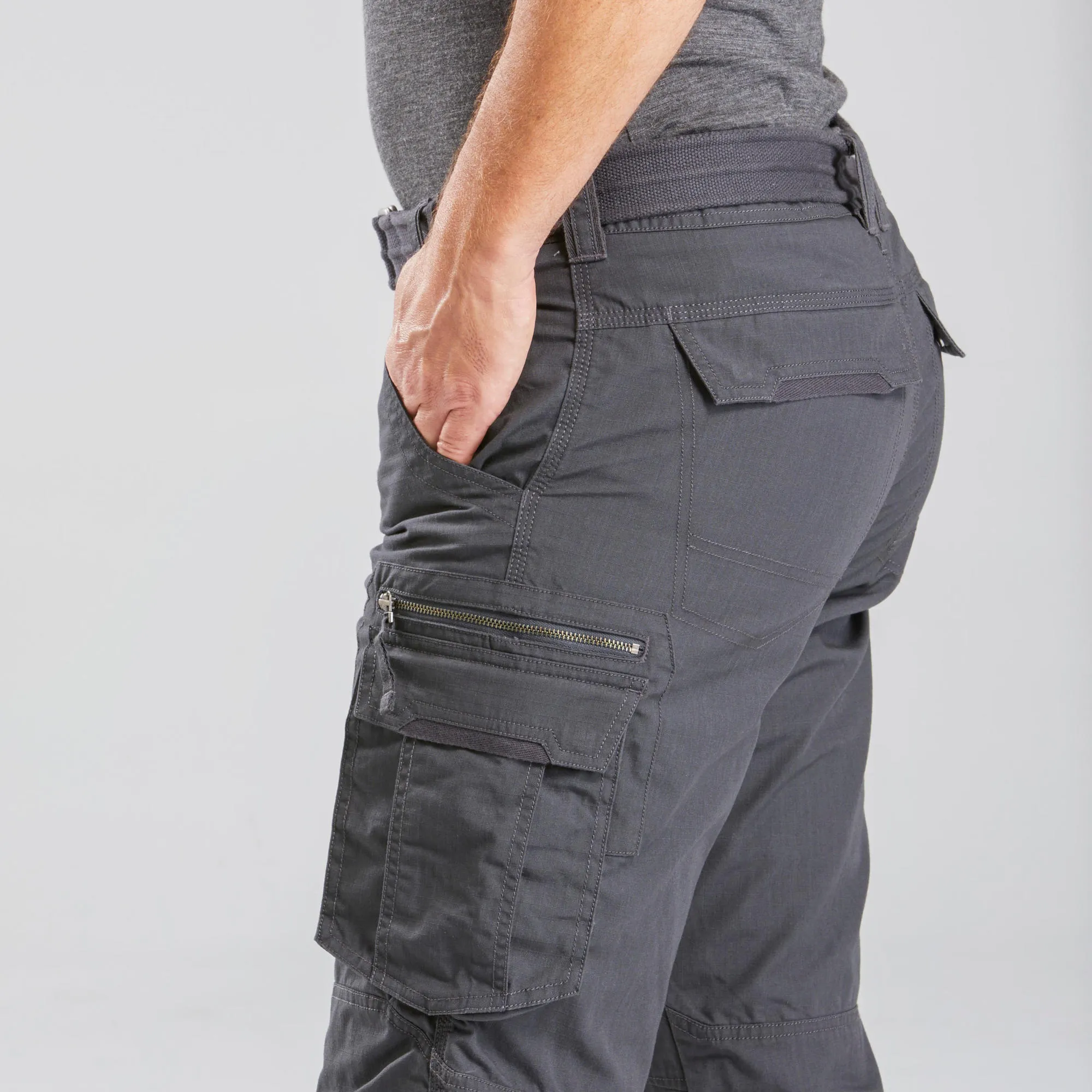 Outdoor Decathlon Clothing Forclaz Men's Travel Backpacking Cargo Pants - TRAVEL 100 Grey