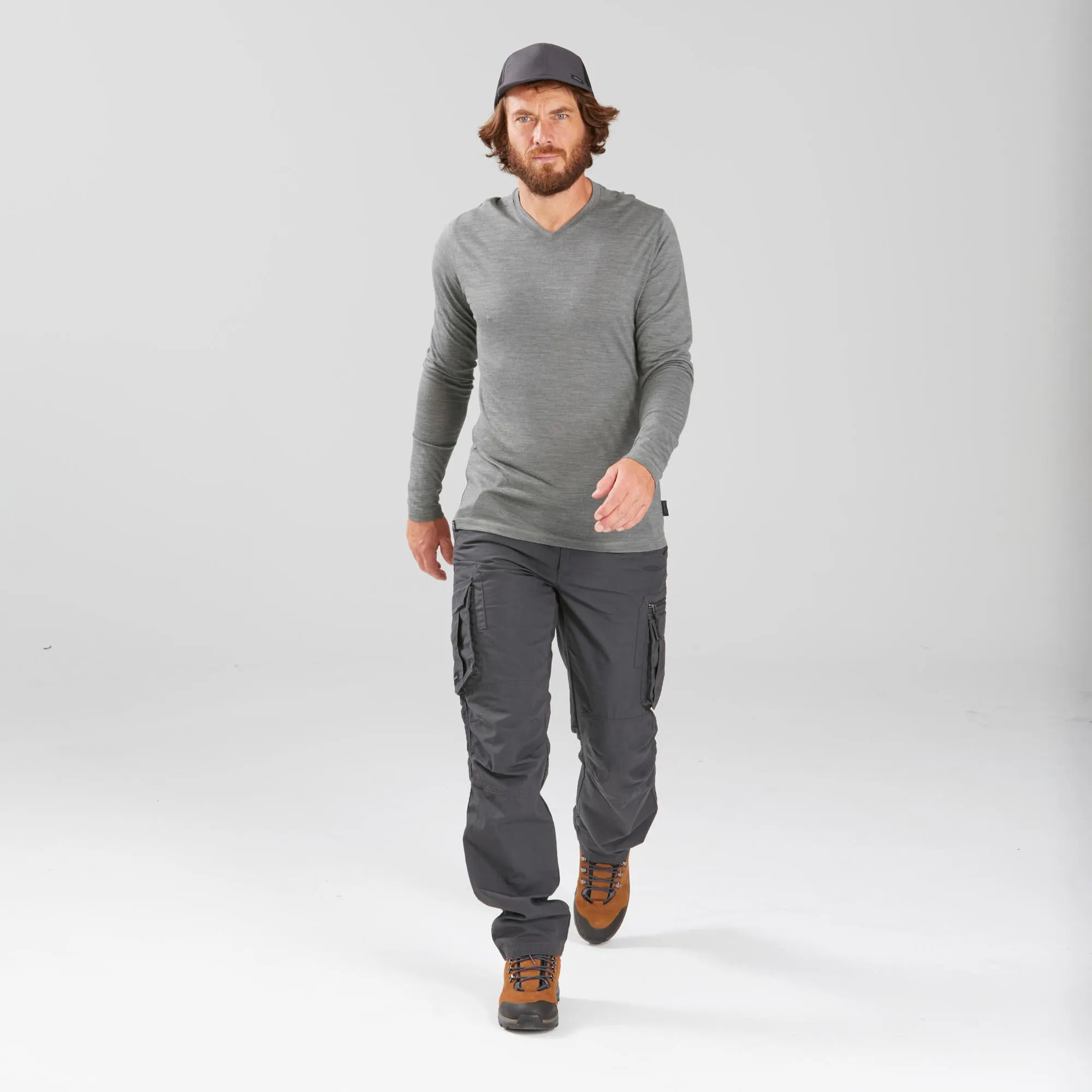 Outdoor Decathlon Clothing Forclaz Men's Travel Backpacking Cargo Pants - TRAVEL 100 Grey