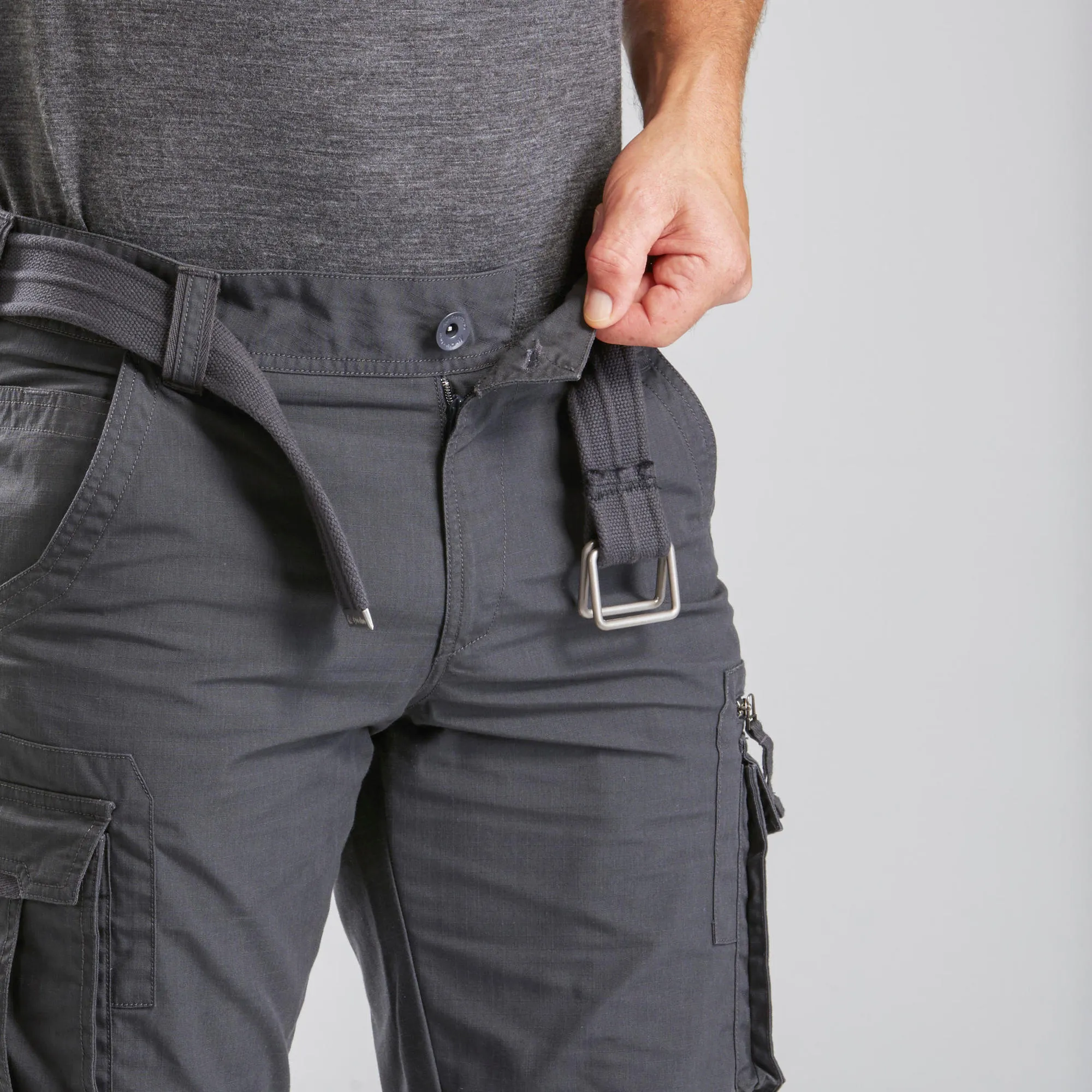 Outdoor Decathlon Clothing Forclaz Men's Travel Backpacking Cargo Pants - TRAVEL 100 Grey