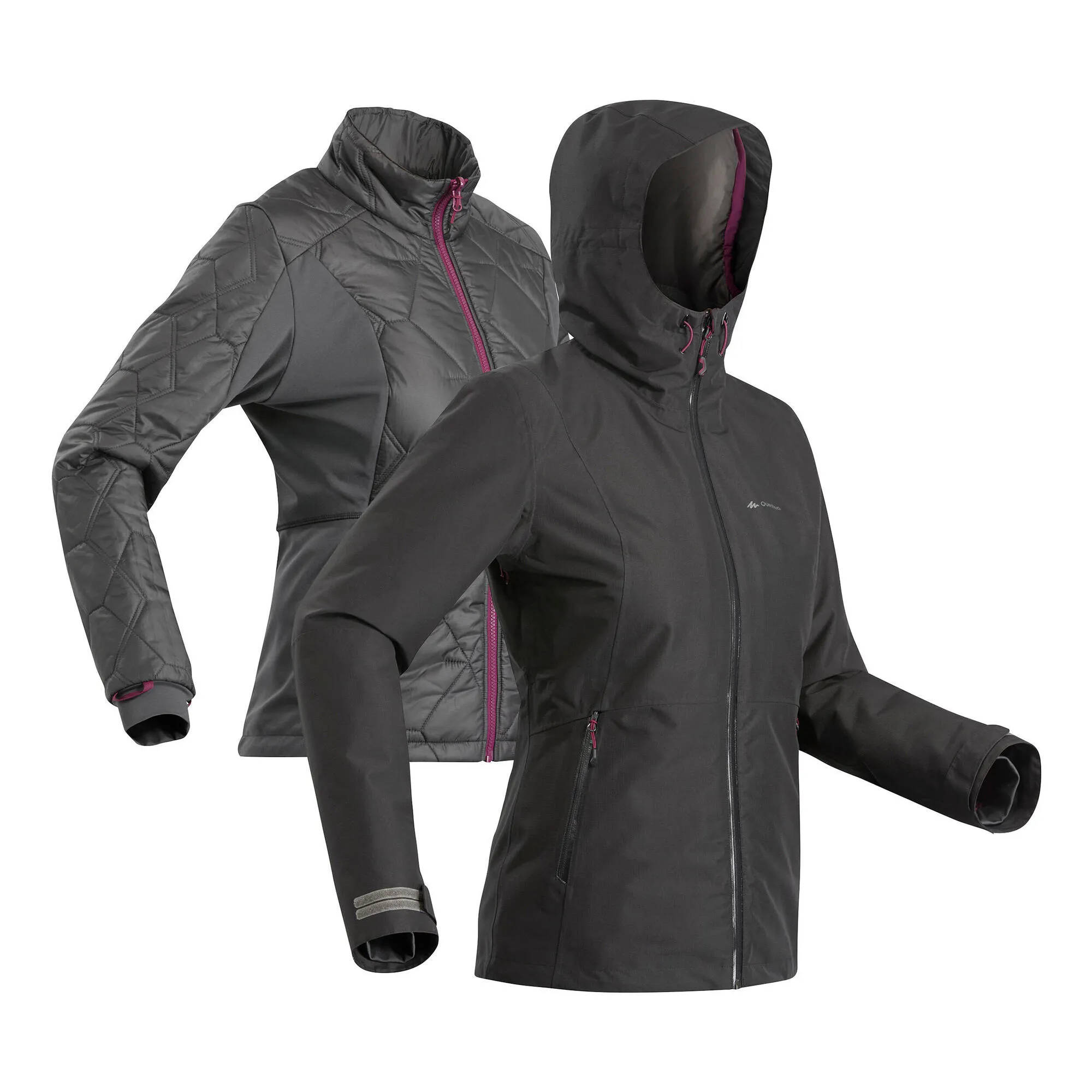Outdoor Decathlon Clothing Forclaz Women's Travel Backpacking Waterproof 3-in-1 Jacket Travel 500 17.6°F