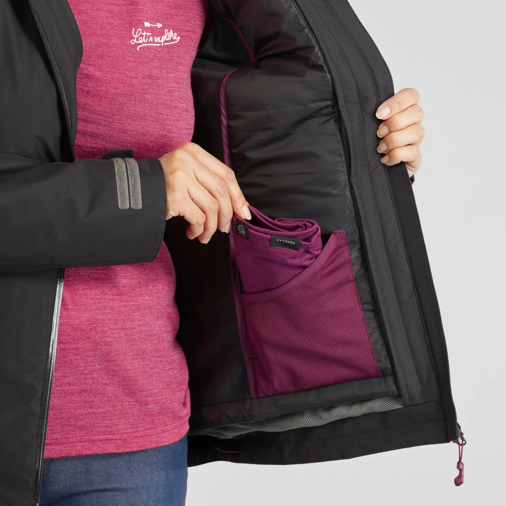 Outdoor Decathlon Clothing Forclaz Women's Travel Backpacking Waterproof 3-in-1 Jacket Travel 500 17.6°F