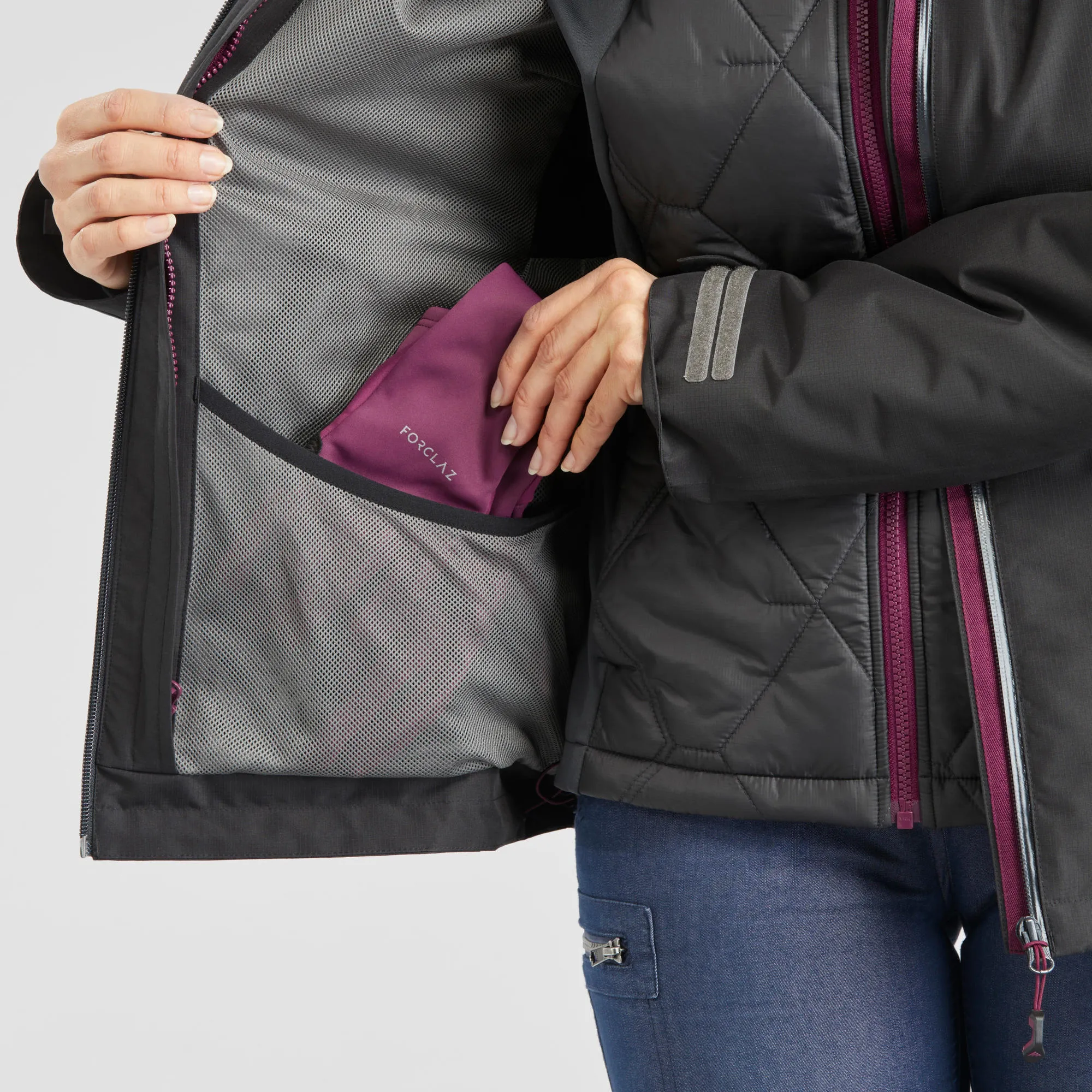 Outdoor Decathlon Clothing Forclaz Women's Travel Backpacking Waterproof 3-in-1 Jacket Travel 500 17.6°F