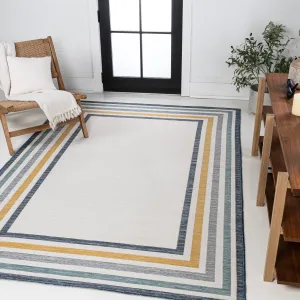 Pollux Classic Coastal Mitred Stripe Reversible Machine-Washable Cream/Navy 4 ft. x 6 ft. Indoor/Outdoor Area Rug Jonathan Y Home