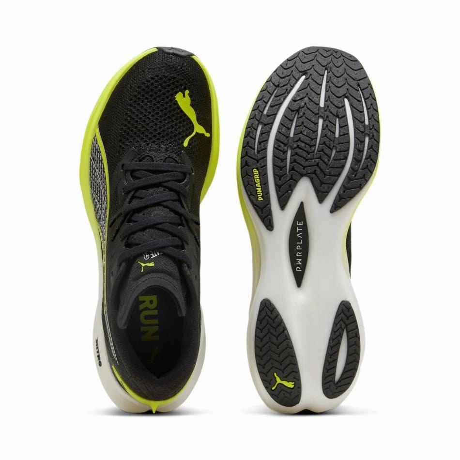 Puma Men's Deviate Nitro 3 Running Shoes in PUMA Black/Yellow Alert SS25 Puma responsive running shoes