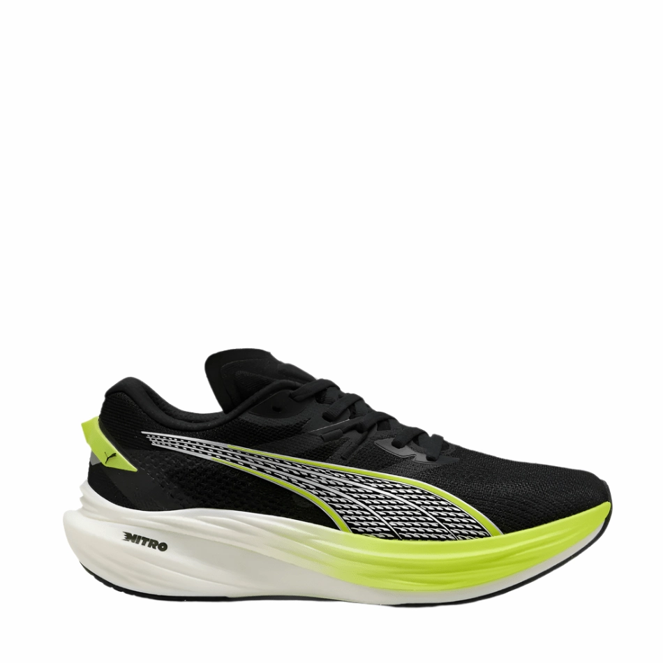 Puma Men's Deviate Nitro 3 Running Shoes in PUMA Black/Yellow Alert SS25 Puma breathable running sneakers for daily runs