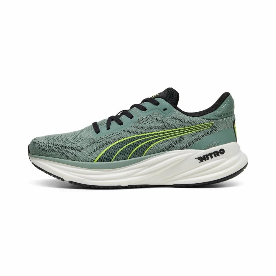 Puma Men's Magnify NITRO 2 Running Shoes in Green Moon/Yellow Alert SS25 Puma responsive running shoes