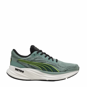 Puma Men's Magnify NITRO 2 Running Shoes in Green Moon/Yellow Alert SS25 Puma breathable running sneakers for daily runs