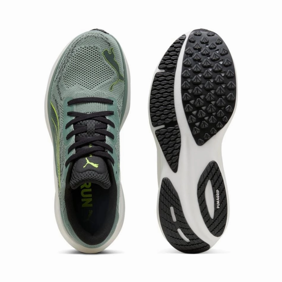 Puma Men's Magnify NITRO 2 Running Shoes in Green Moon/Yellow Alert SS25 Puma responsive running shoes
