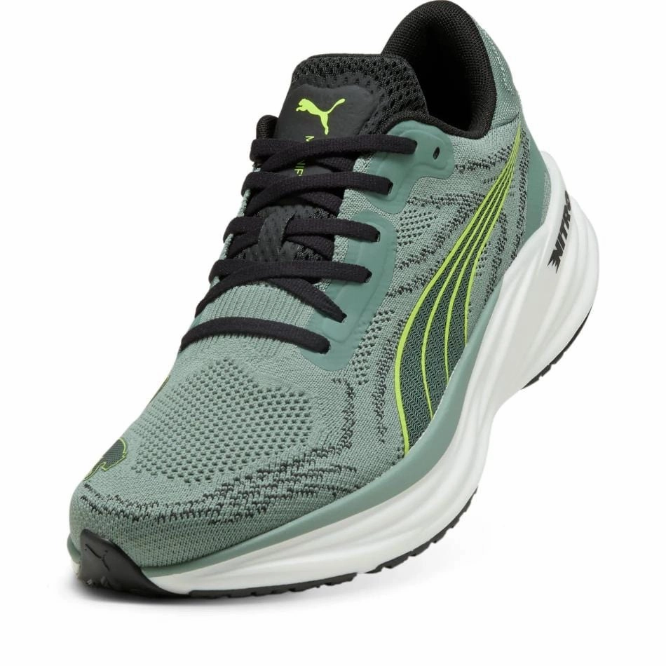 Puma Men's Magnify NITRO 2 Running Shoes in Green Moon/Yellow Alert SS25 Puma responsive running shoes