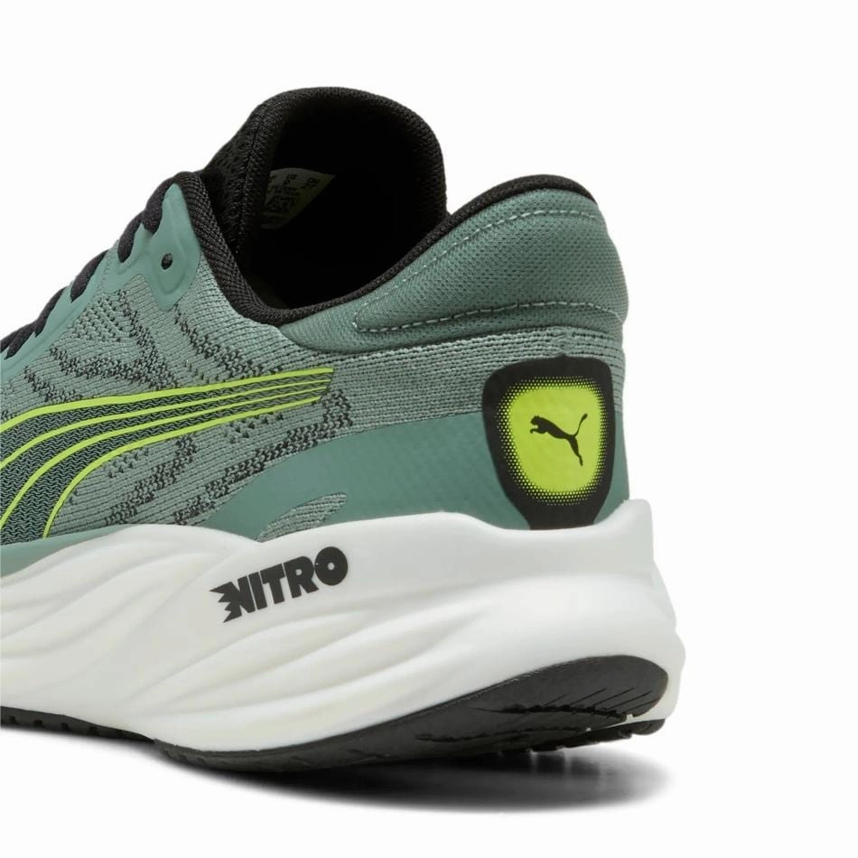 Puma Men's Magnify NITRO 2 Running Shoes in Green Moon/Yellow Alert SS25 Puma responsive running shoes