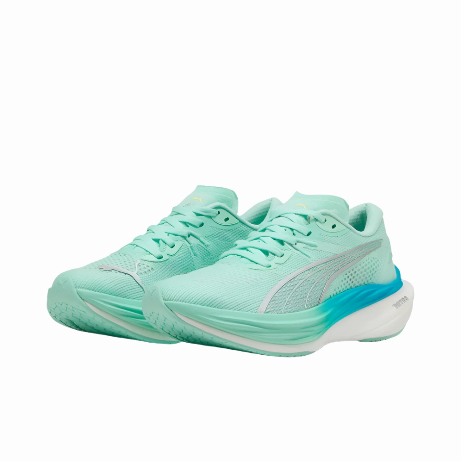 PUMA Women's Deviate NITRO 3 Running Shoes in Mint Melt/Speed Blue AW25 Puma responsive running shoes
