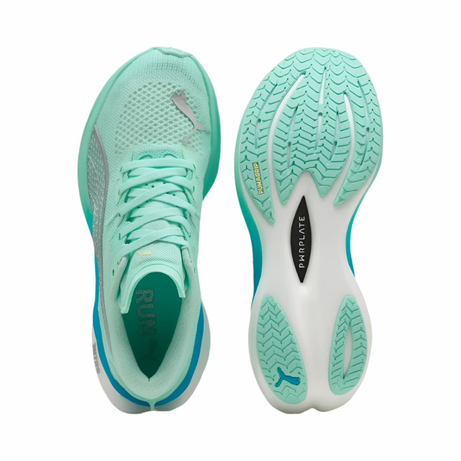PUMA Women's Deviate NITRO 3 Running Shoes in Mint Melt/Speed Blue AW25 Puma responsive running shoes