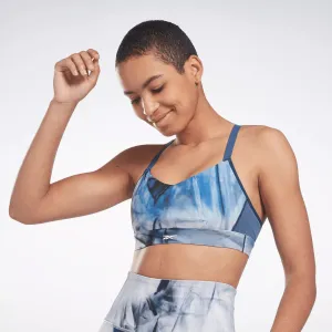 Reebok Women's Lux Strappy Liquid Abyss Print Sports Bra Blue Reebok
