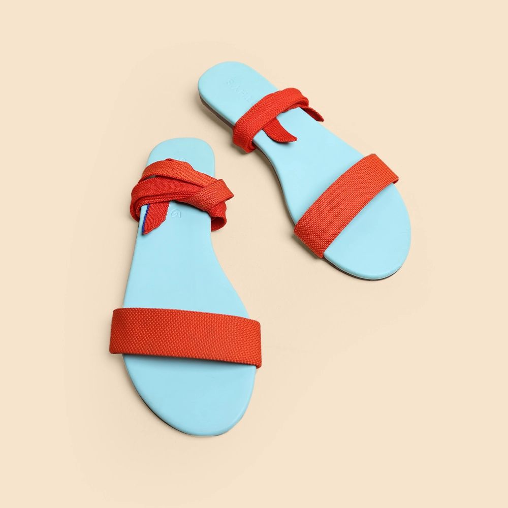Rothy - Women - The Warp Sandal - Orange And Sea Green Rothy New Launch shoe designs