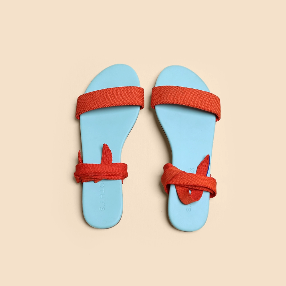 Rothy - Women - The Warp Sandal - Orange And Sea Green Rothy New Launch innovative shoe styles