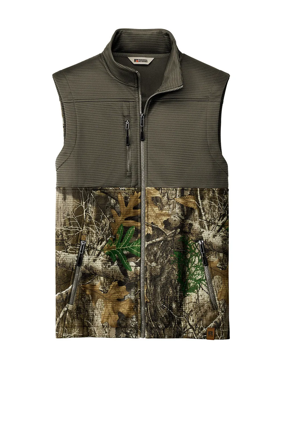 Russell Outdoors Mens Realtree Atlas Water Resistant Colorblock Full Zip Soft Shell Vest - Cargo Brown/Realtree Edge Camo  Excellent quality Clothing Russell-Outdoors