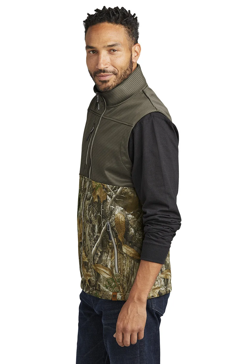 Russell Outdoors Mens Realtree Atlas Water Resistant Colorblock Full Zip Soft Shell Vest - Cargo Brown/Realtree Edge Camo  Excellent quality Clothing Russell-Outdoors