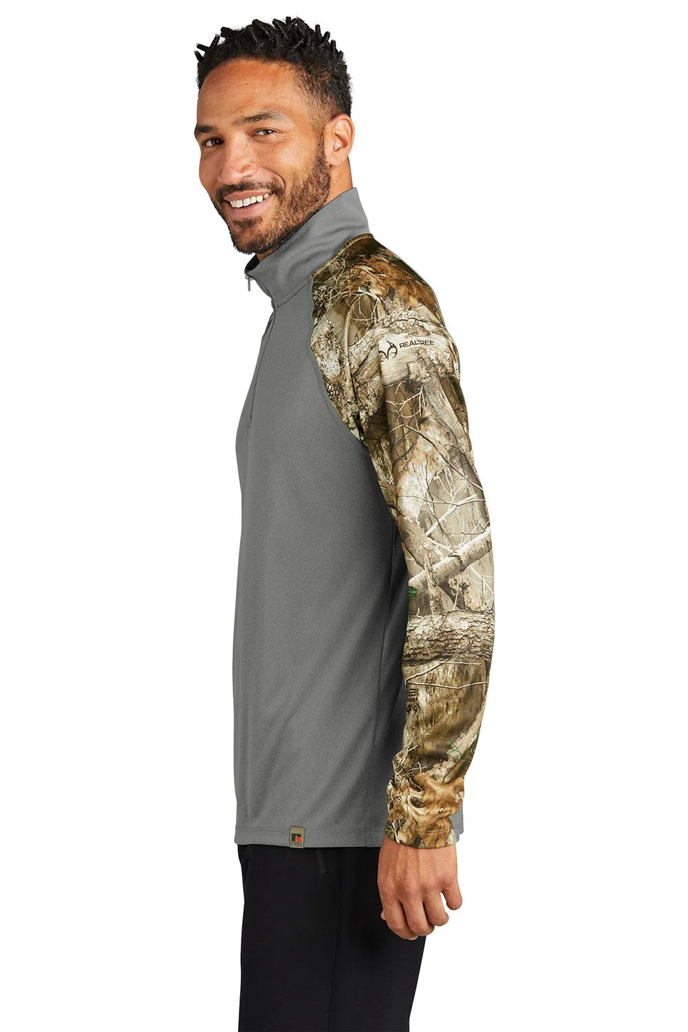 Russell Outdoors Mens Realtree Colorblock Moisture Wicking 1/4 Zip Sweatshirt - Heather Concrete Grey/Realtree Edge Camo  Excellent quality Clothing Russell-Outdoors