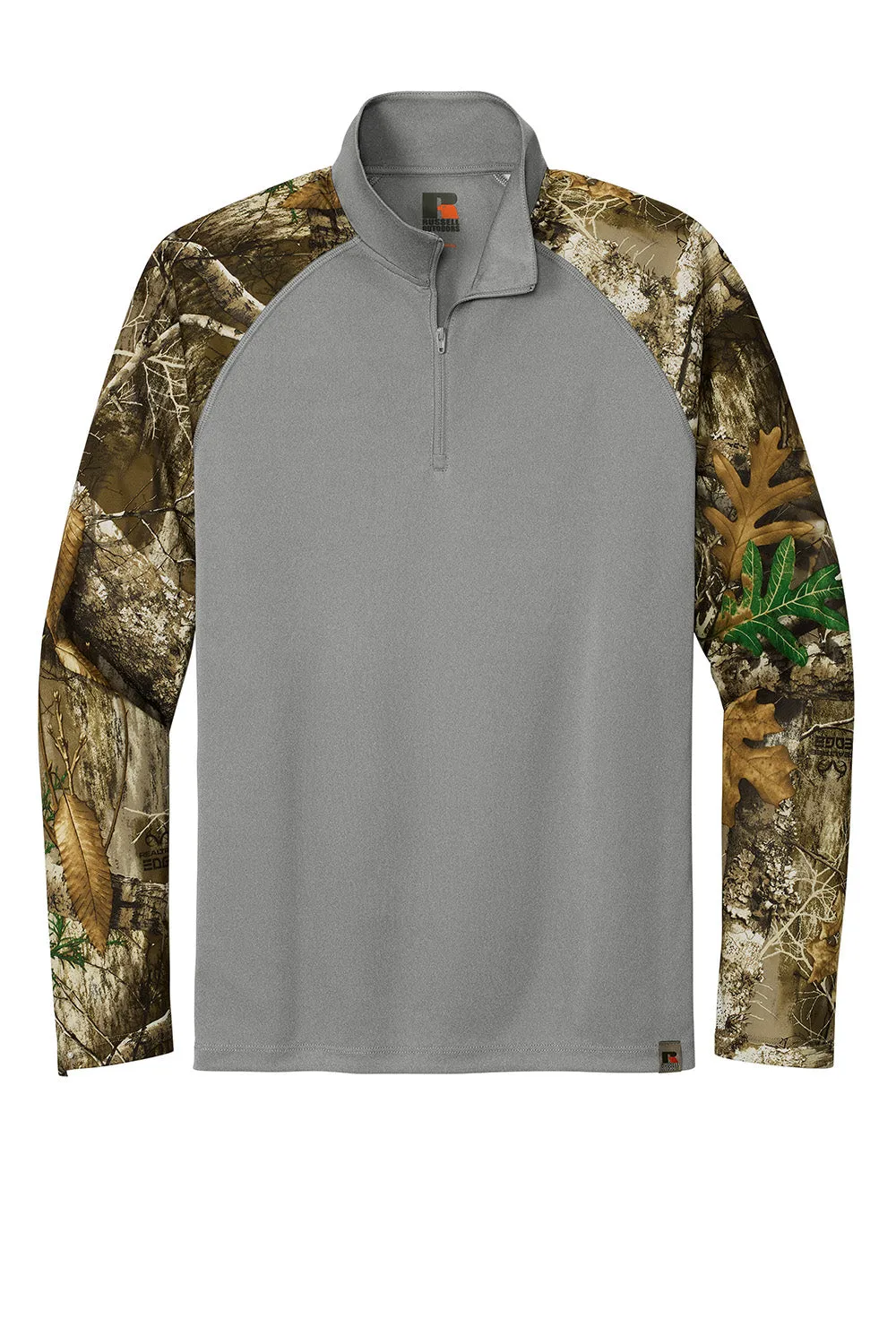 Russell Outdoors Mens Realtree Colorblock Moisture Wicking 1/4 Zip Sweatshirt - Heather Concrete Grey/Realtree Edge Camo  Excellent quality Clothing Russell-Outdoors