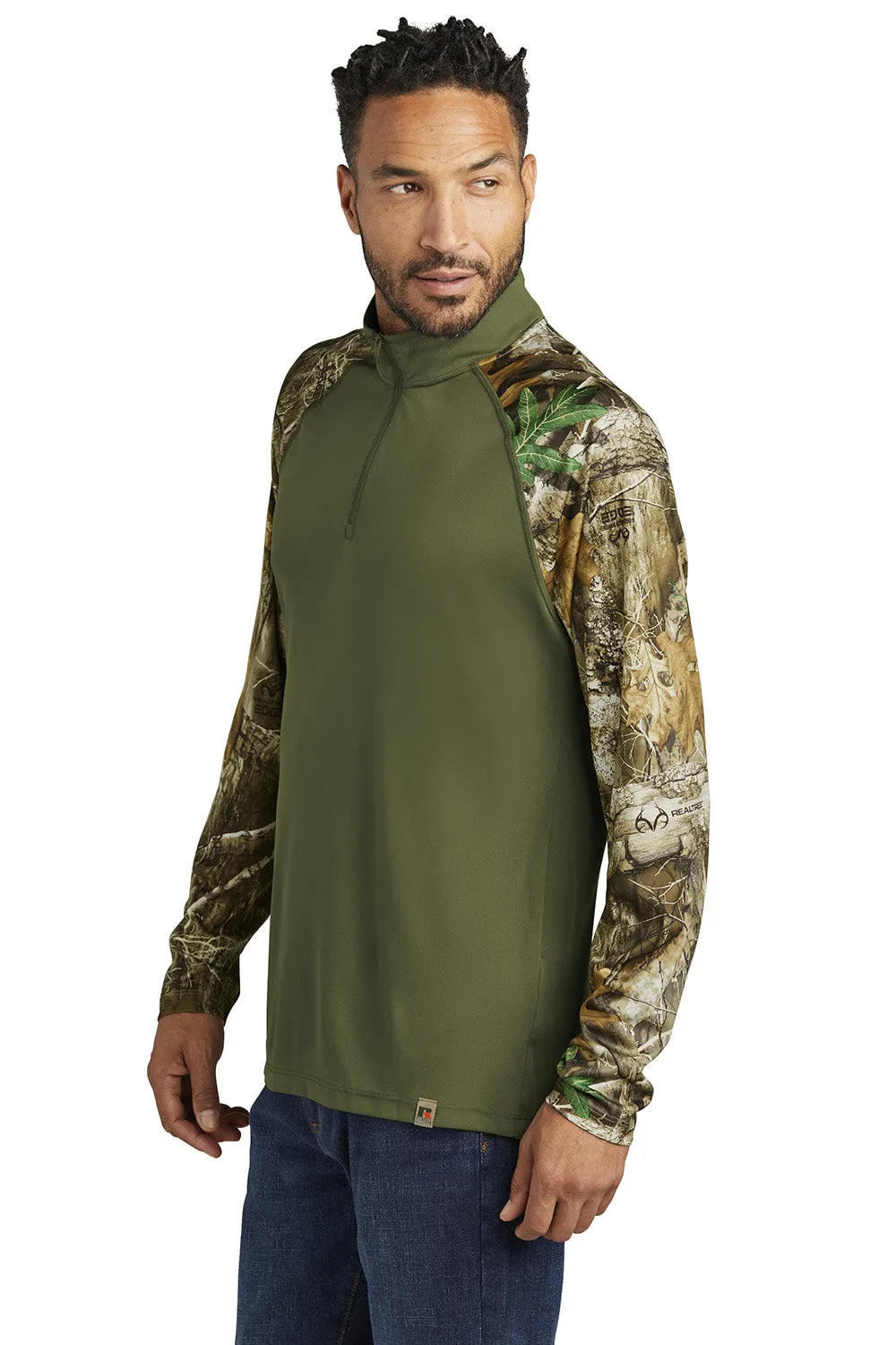 Russell Outdoors Mens Realtree Colorblock Moisture Wicking 1/4 Zip Sweatshirt - Olive Drab Green/Realtree Edge Camo  Excellent quality Clothing Russell-Outdoors