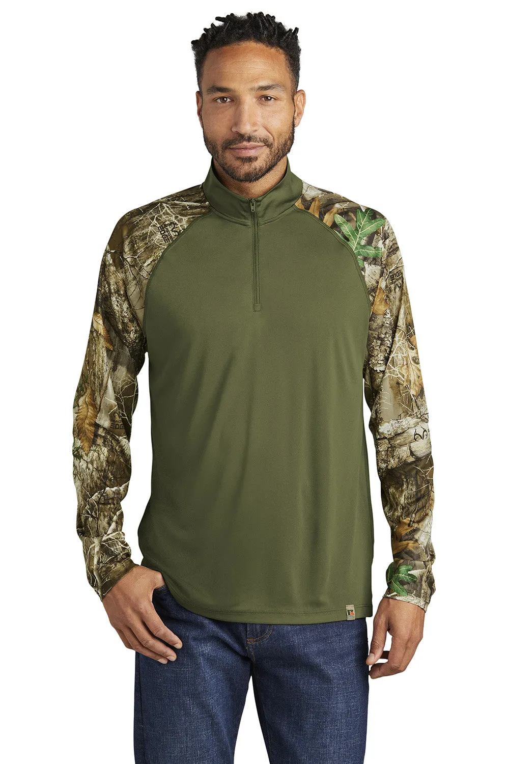 Russell Outdoors Mens Realtree Colorblock Moisture Wicking 1/4 Zip Sweatshirt - Olive Drab Green/Realtree Edge Camo  Excellent quality Clothing Russell-Outdoors