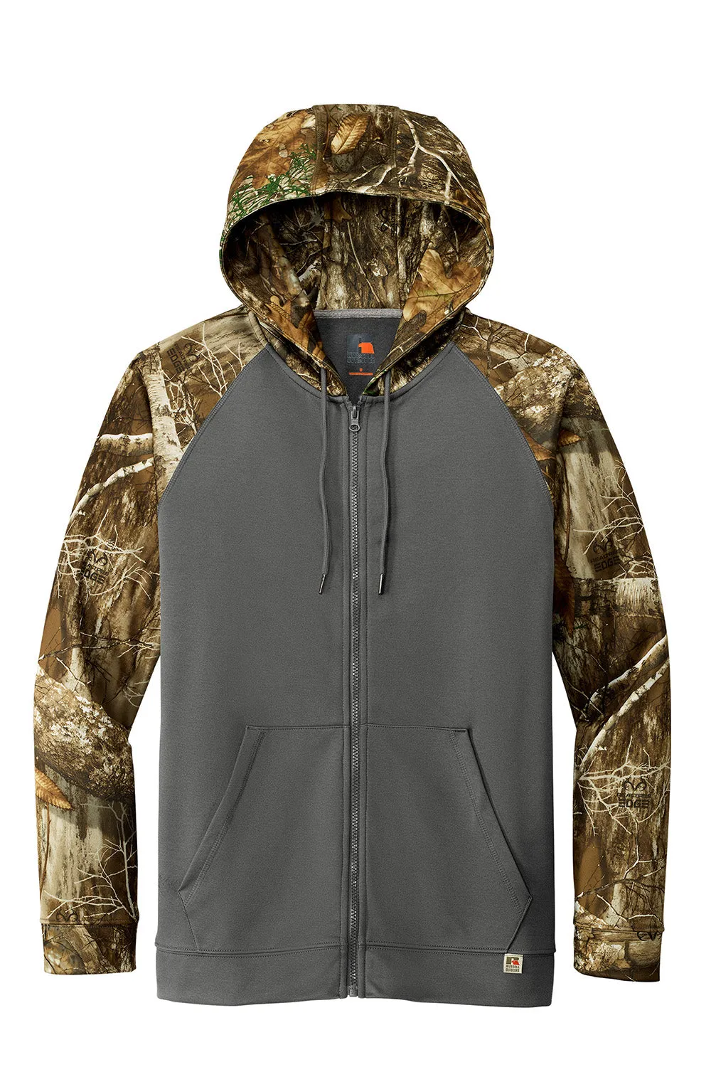 Russell Outdoors Mens Realtree Colorblock Moisture Wicking Full Zip Hooded Sweatshirt Hoodie w/ Pockets - Magnet Grey/Realtree Edge Camo  Excellent quality Clothing Russell-Outdoors