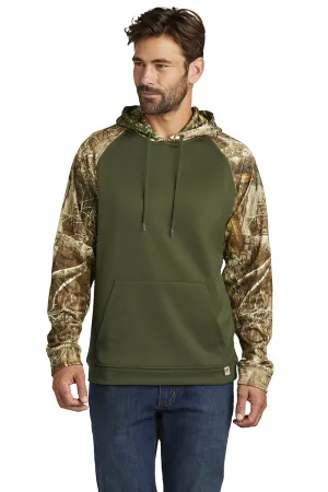 Russell Outdoors Mens Realtree Colorblock Moisture Wicking Hooded Sweatshirt Hoodie w/ Pouch Pocket - Olive Drab Green/Realtree Edge Camo  Excellent quality Clothing Russell-Outdoors