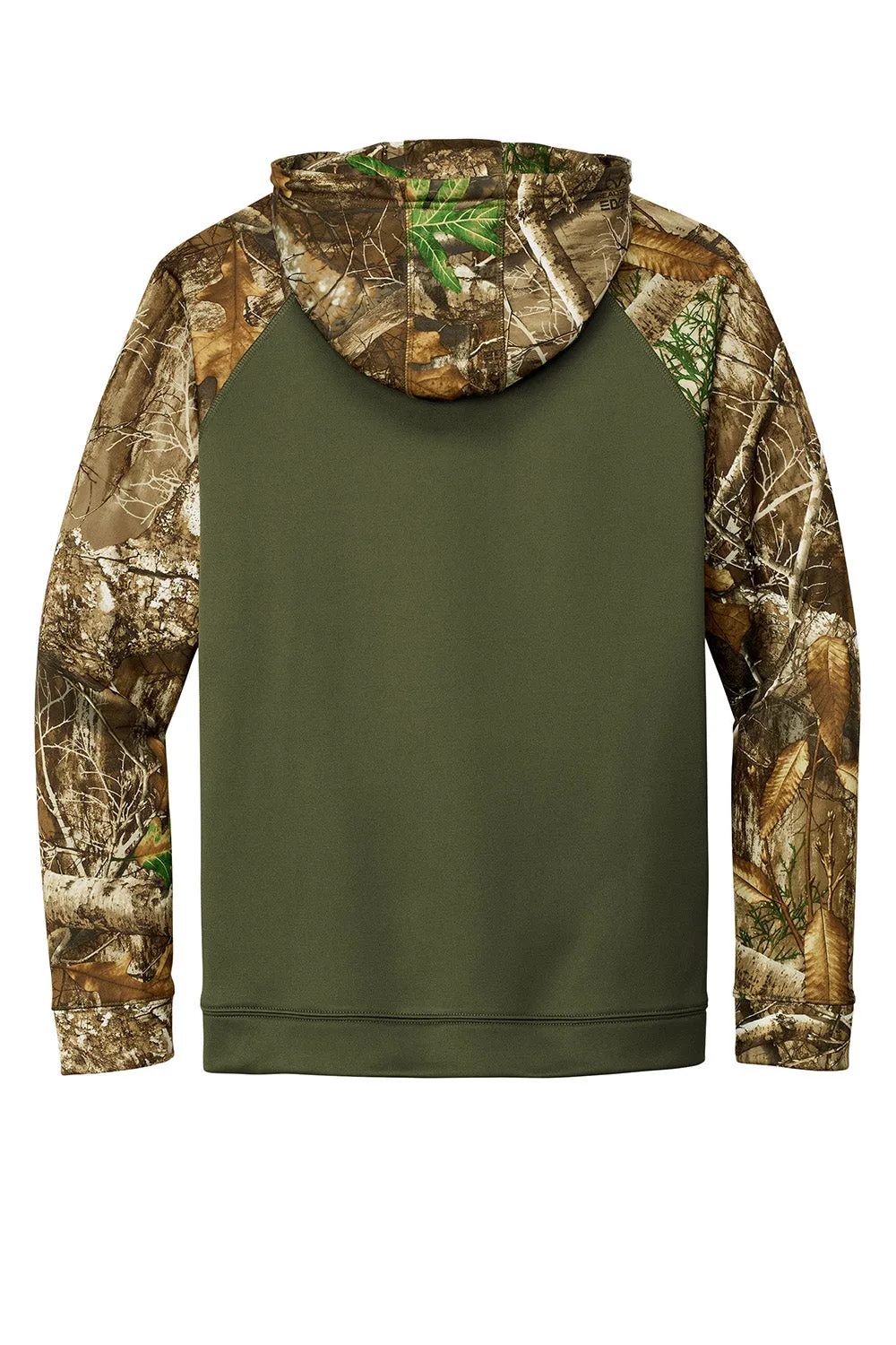 Russell Outdoors Mens Realtree Colorblock Moisture Wicking Hooded Sweatshirt Hoodie w/ Pouch Pocket - Olive Drab Green/Realtree Edge Camo  Excellent quality Clothing Russell-Outdoors