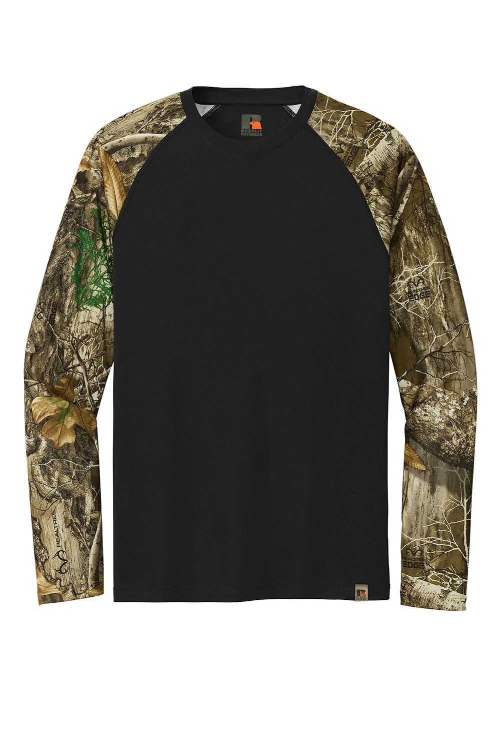 Russell Outdoors Mens Realtree Colorblock Moisture Wicking Long Sleeve Crewneck T-Shirt - Black/Realtree Edge Camo  Excellent quality Clothing Russell-Outdoors