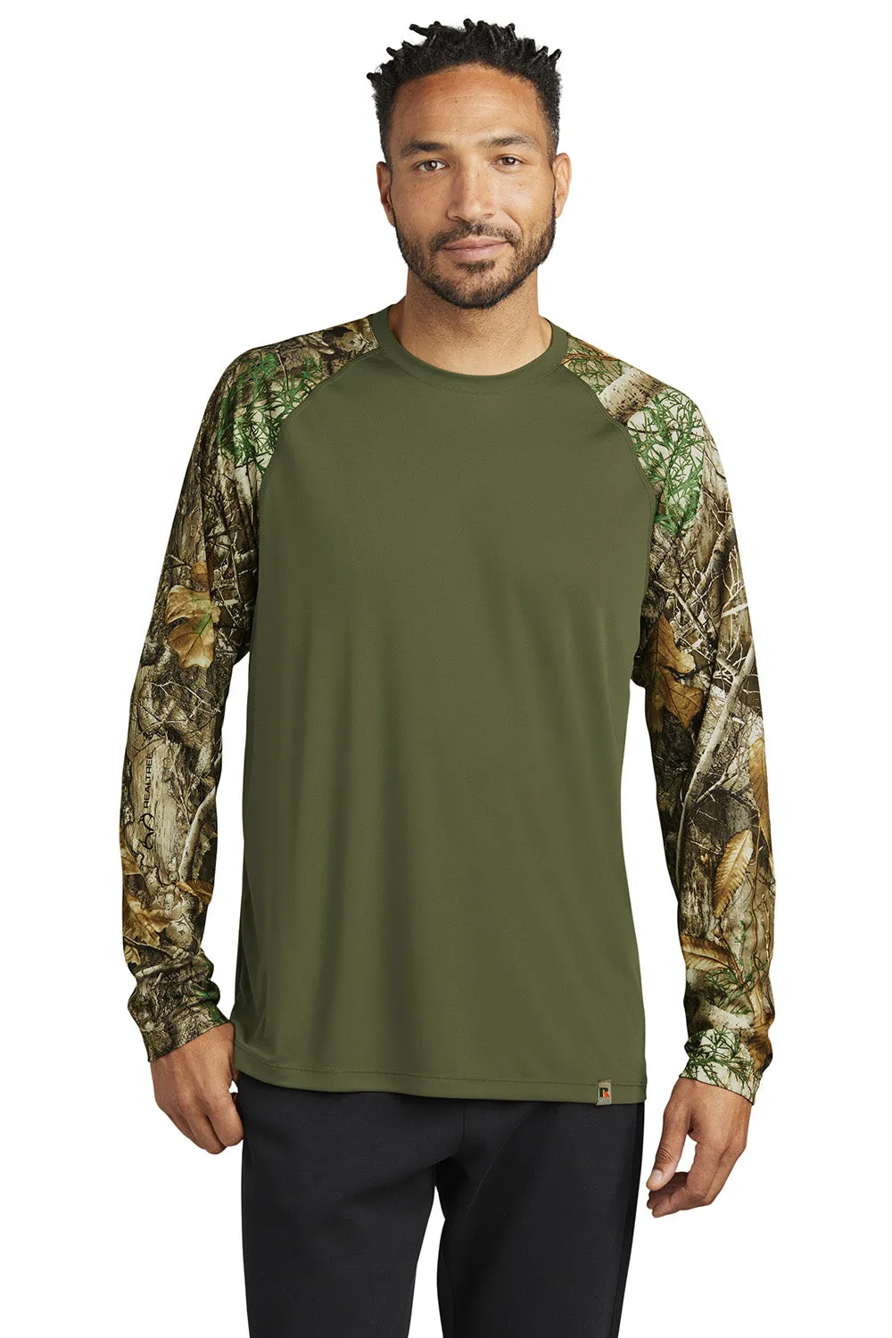 Russell Outdoors Mens Realtree Colorblock Moisture Wicking Long Sleeve Crewneck T-Shirt - Olive Drab Green/Realtree Edge Camo  Excellent quality Clothing Russell-Outdoors