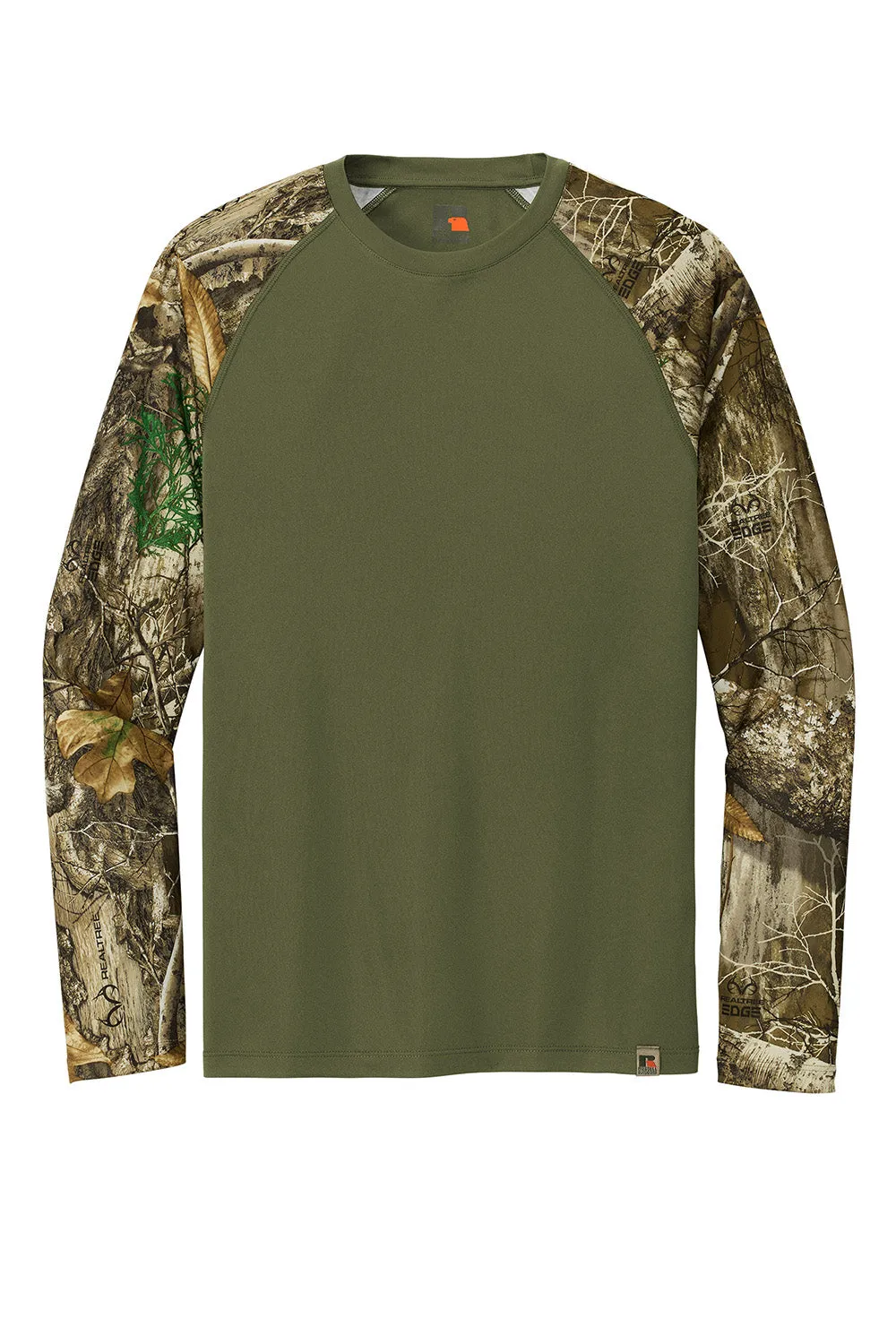 Russell Outdoors Mens Realtree Colorblock Moisture Wicking Long Sleeve Crewneck T-Shirt - Olive Drab Green/Realtree Edge Camo  Excellent quality Clothing Russell-Outdoors