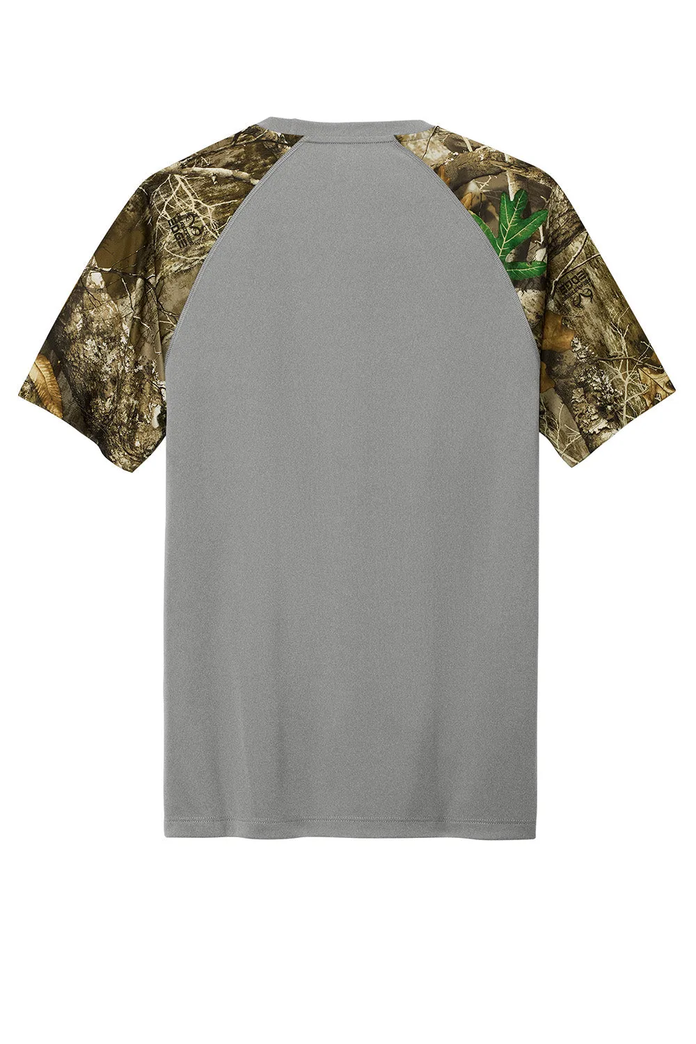 Russell Outdoors Mens Realtree Colorblock Moisture Wicking Short Sleeve Crewneck T-Shirt - Heather Concrete Grey/Realtree Edge Camo  Excellent quality Clothing Russell-Outdoors
