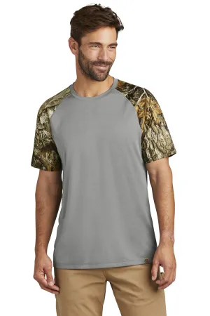 Russell Outdoors Mens Realtree Colorblock Moisture Wicking Short Sleeve Crewneck T-Shirt - Heather Concrete Grey/Realtree Edge Camo  Excellent quality Clothing Russell-Outdoors