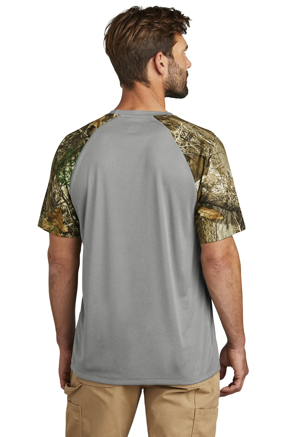Russell Outdoors Mens Realtree Colorblock Moisture Wicking Short Sleeve Crewneck T-Shirt - Heather Concrete Grey/Realtree Edge Camo  Excellent quality Clothing Russell-Outdoors