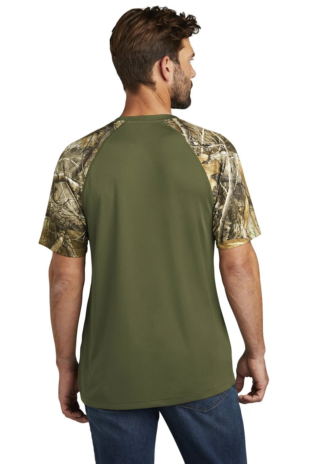 Russell Outdoors Mens Realtree Colorblock Moisture Wicking Short Sleeve Crewneck T-Shirt - Olive Drab Green/Realtree Edge Camo  Excellent quality Clothing Russell-Outdoors