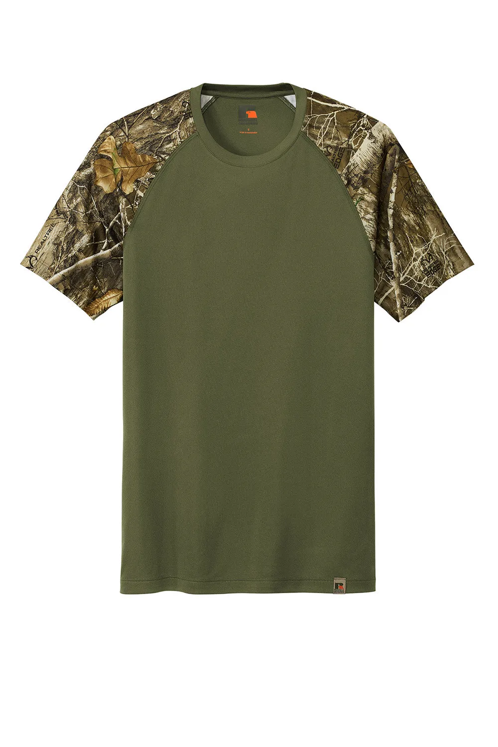 Russell Outdoors Mens Realtree Colorblock Moisture Wicking Short Sleeve Crewneck T-Shirt - Olive Drab Green/Realtree Edge Camo  Excellent quality Clothing Russell-Outdoors