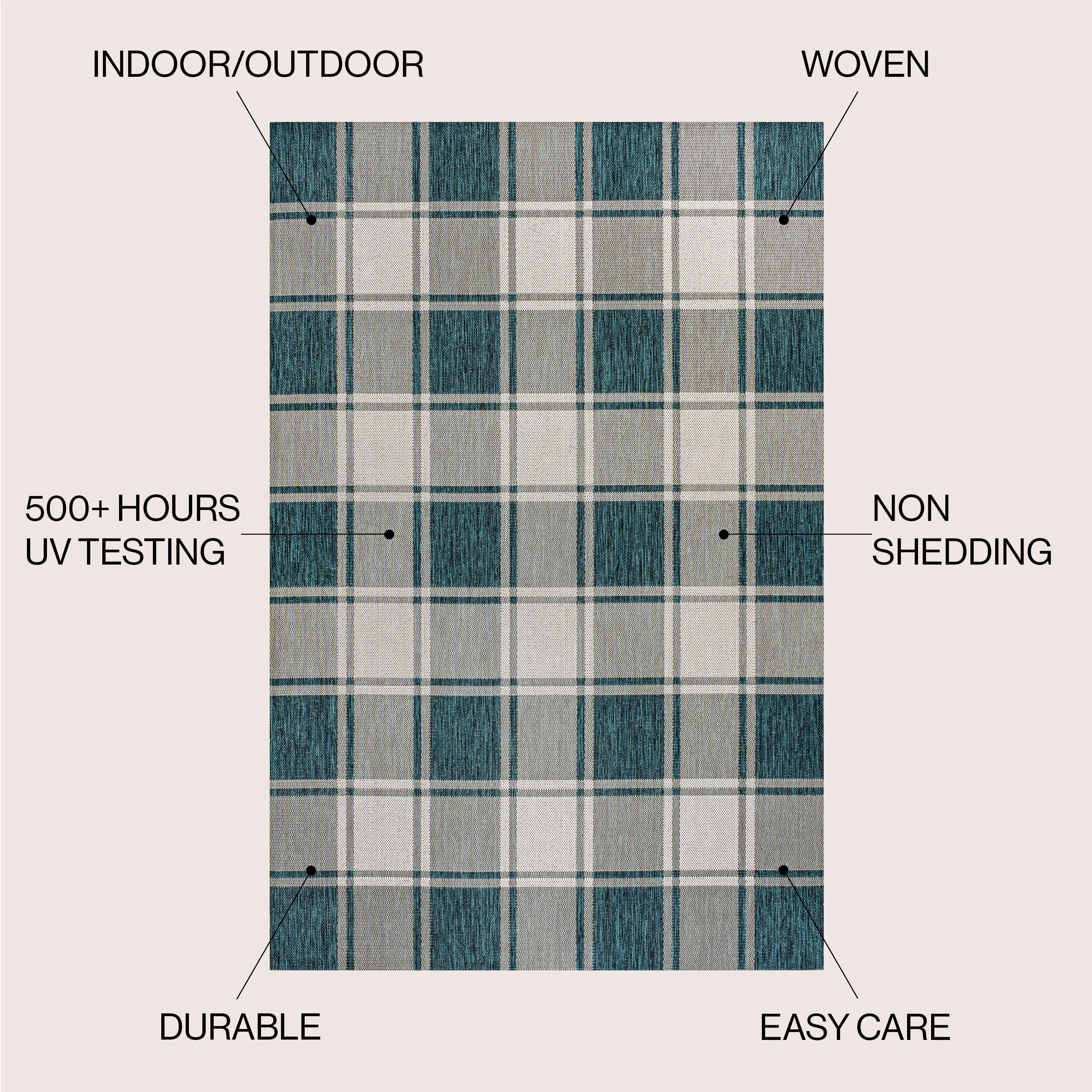 Sabine Traditional Farmhouse Bold Gingham Turquoise/Cream Indoor/Outdoor Area Rug Jonathan Y Home
