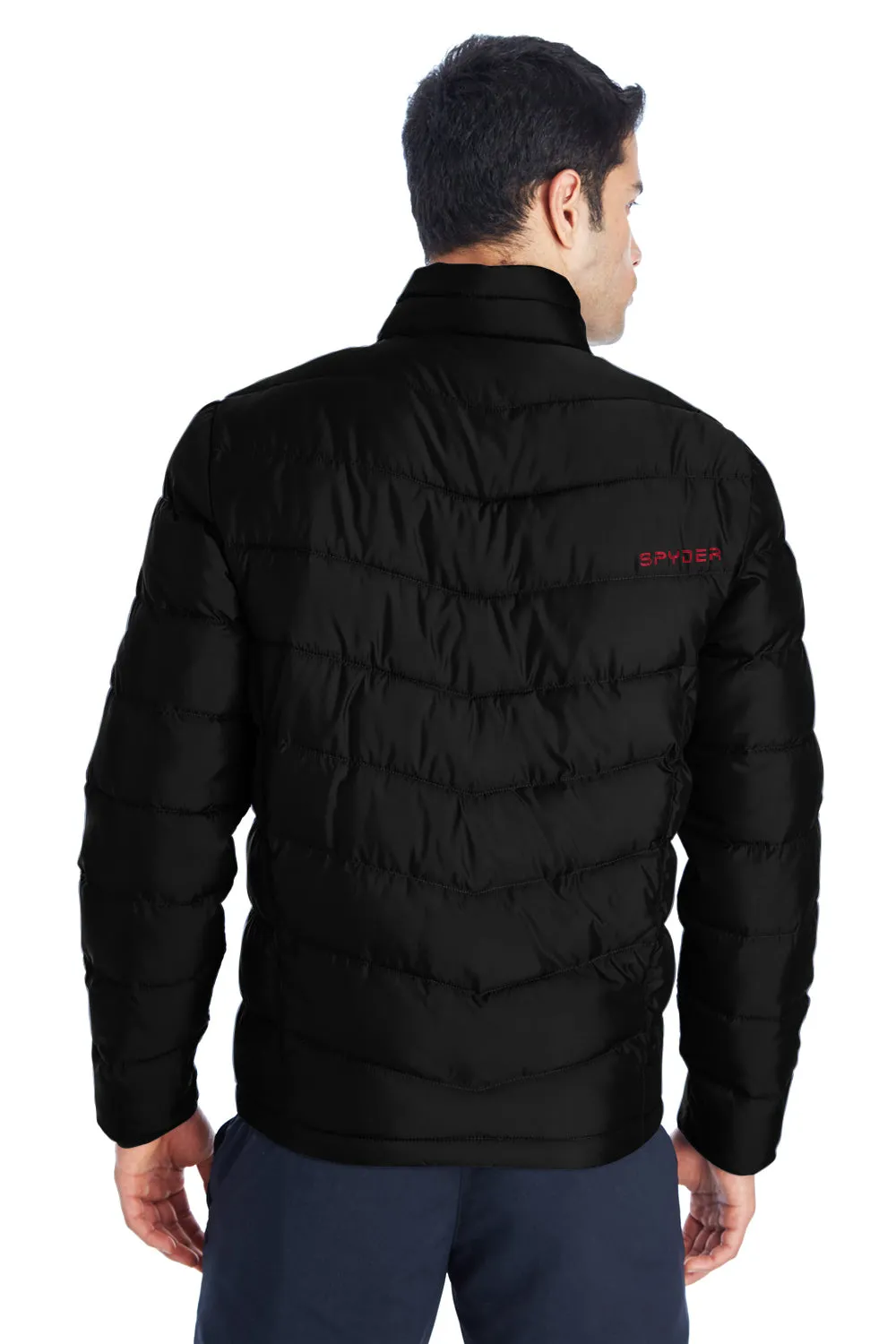 Spyder Mens Pelmo Puffer Full Zip Jacket - Black/Red Clothing Spyder