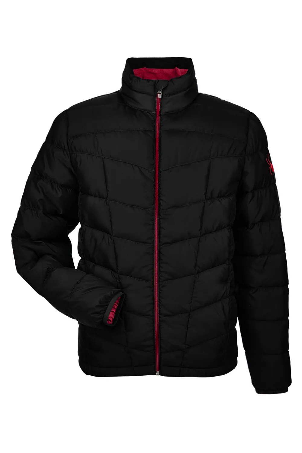 Spyder Mens Pelmo Puffer Full Zip Jacket - Black/Red Clothing Spyder