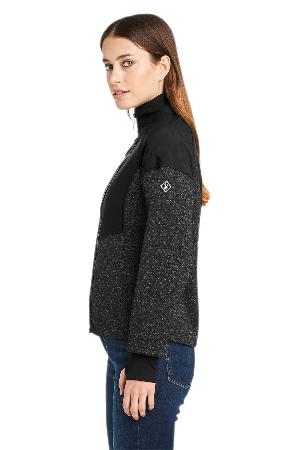 Spyder Womens Passage Full Zip Sweater Jacket - Black Powder/Black Clothing Spyder