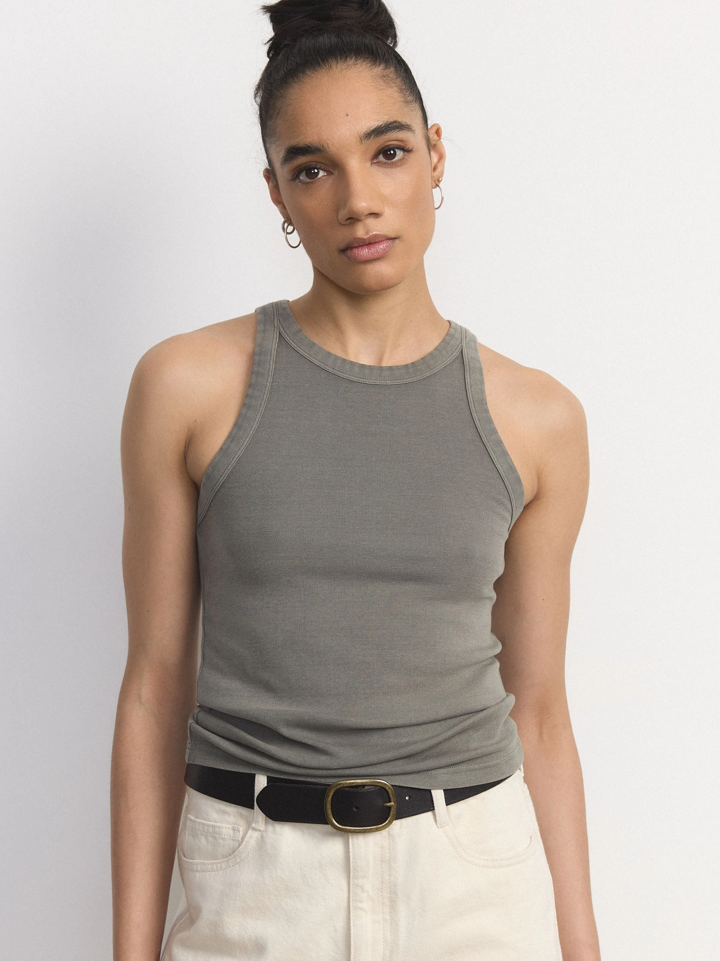 The Garment Dyed Essential Tank Top in Olive Green
