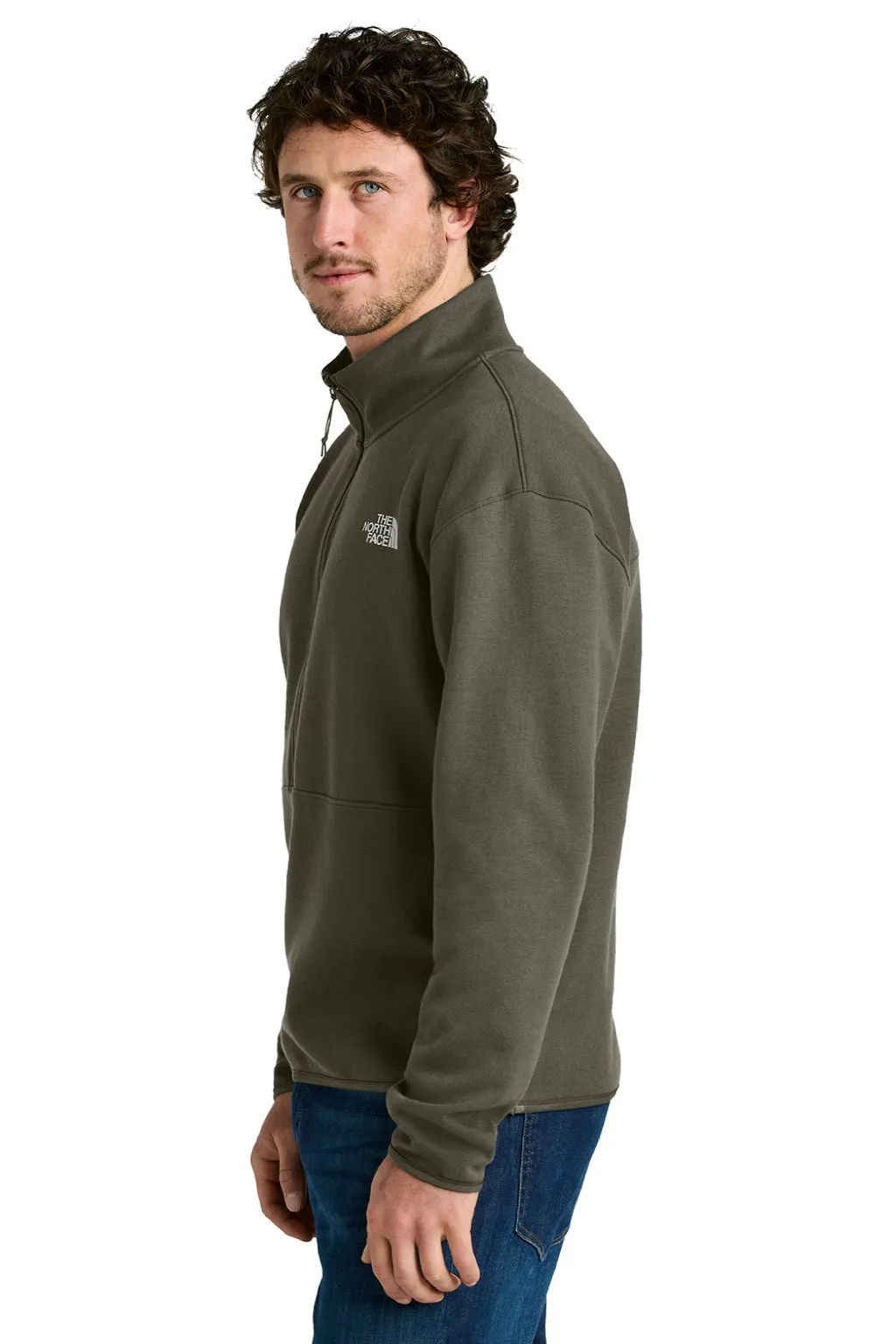 The North Face Mens Double Knit 1/4 Zip Fleece Jacket - New Taupe Green Clothing The-North-Face
